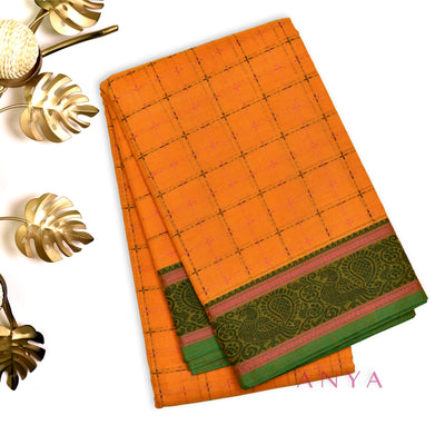 Mustard Kanchi Cotton Saree with Thread Kattam Design