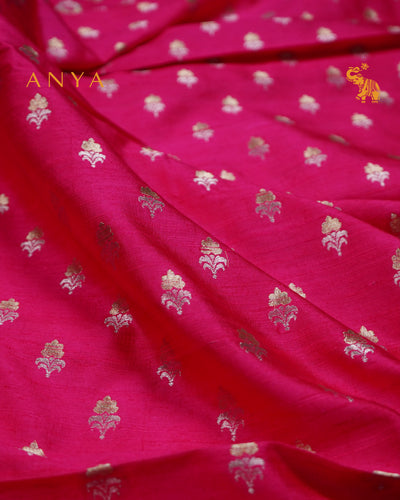 Rani Thakkali Banarasi Tussar Raw Silk Fabric with Flower Butta Design