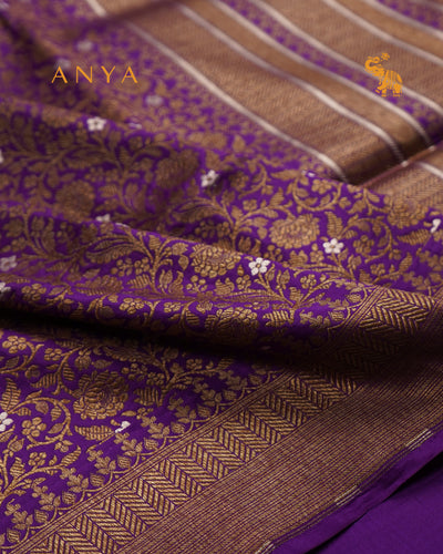 Purple Banarasi Silk Saree with Floral Creeper Design