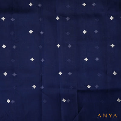 Navy Blue Organza Fabric with Zari Butta Design