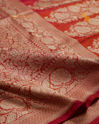 Peach Banarasi Silk Saree with Floral Creeper Design