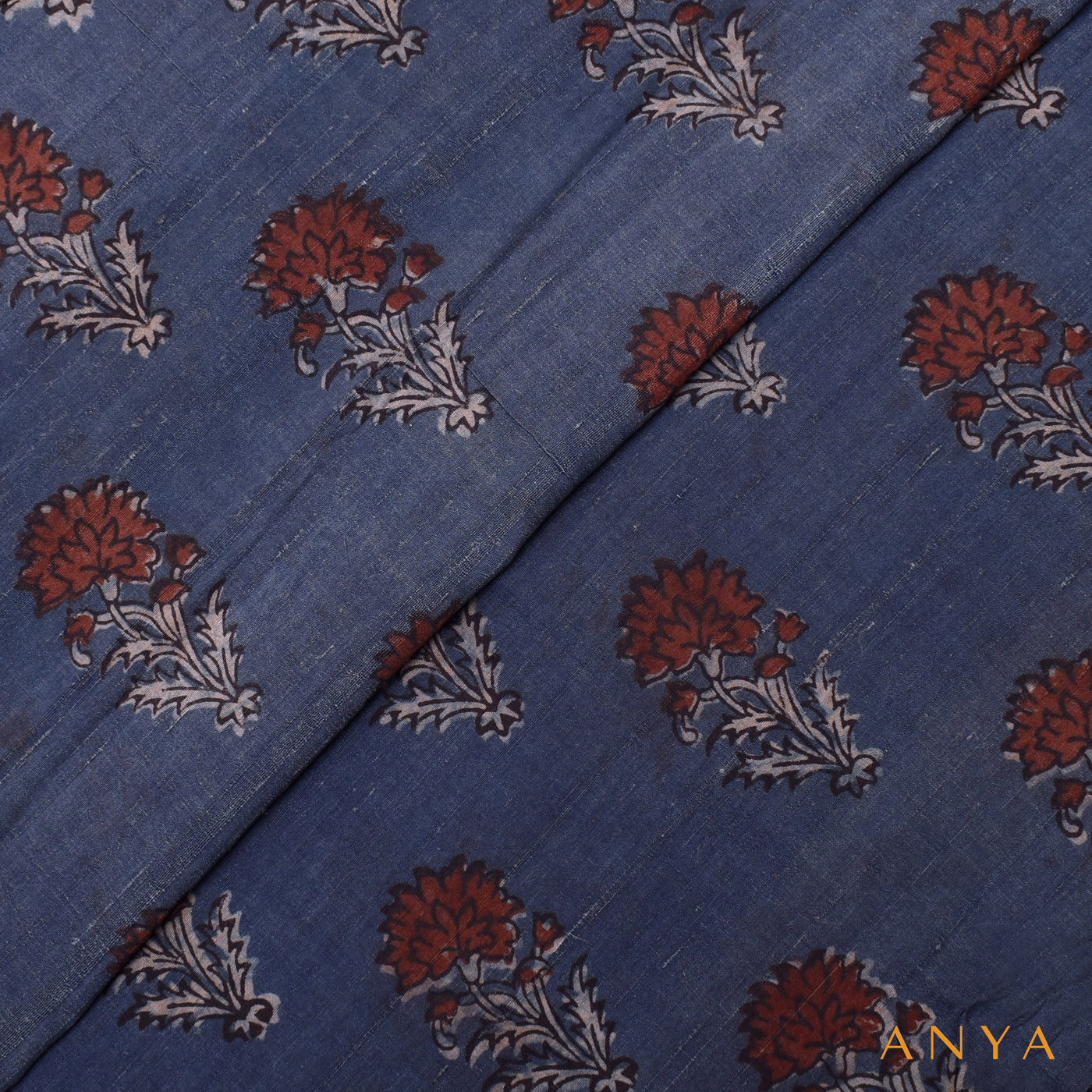 Indigo Blue Tussar Ajrak Print Fabric