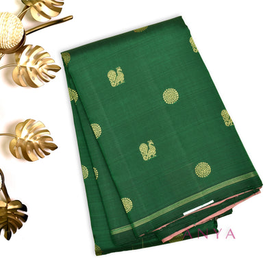 Bottle Green Kanchipuram Silk Saree with Mayil Chakaram Design