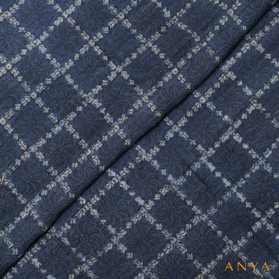 Indigo Blue Tussar Ajrak Print Fabric