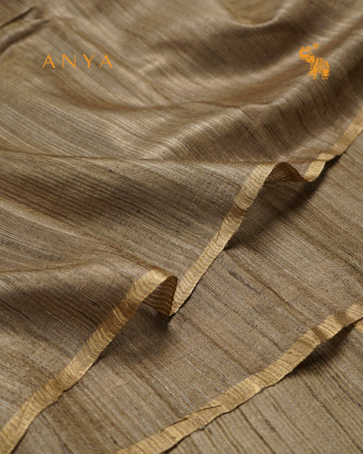 Light Brown Tussar Silk Saree with Stripes Design