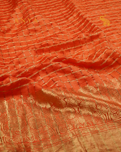 Orange Banarasi Bhandhini Fabric with Zari Kattam Design