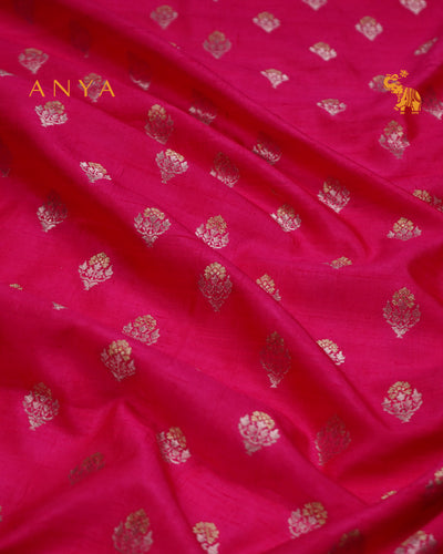 Rani Pink Banarasi Tussar Raw Silk Fabric with Flower Butta Design