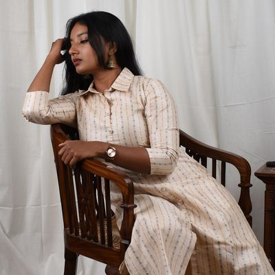 The Silken Striae Off White Kurti