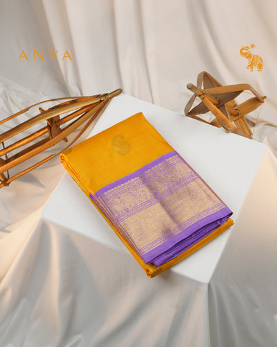 Mustard Kanchi Silk Saree with Zari Butta Design