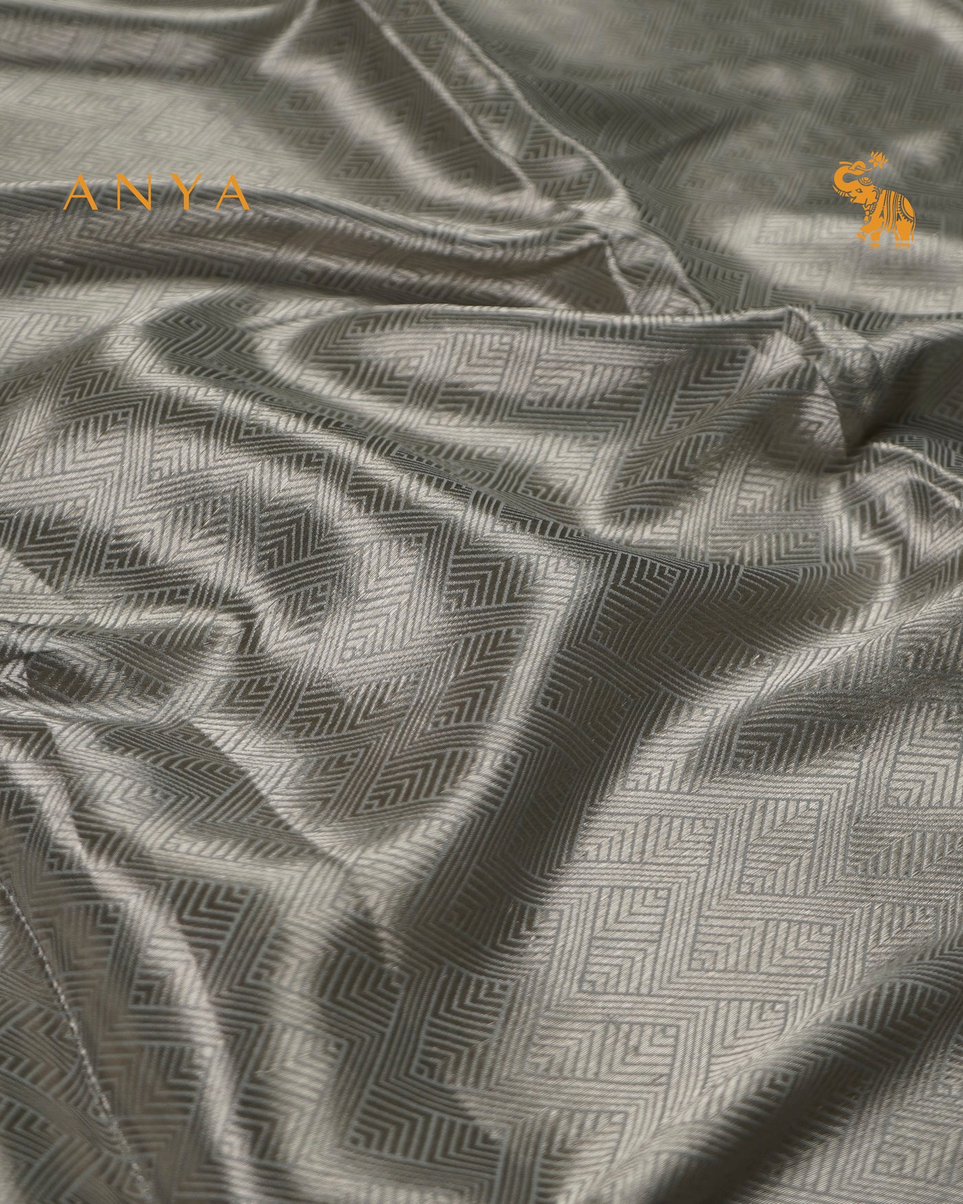 Grey Tissue Banarasi Silk Fabric with Zig Zag Design