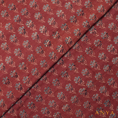 Maroon Tussar Ajrak Print Fabric