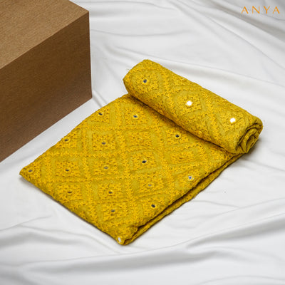 Yellow Tussar Kutch Work Blouse Fabric