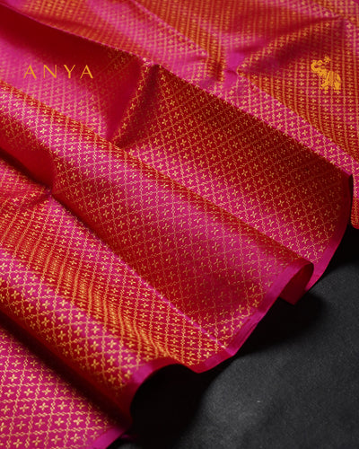 Rani Pink Kanchi Silk Fabric with Star Zari Butta Design