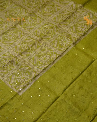 Samangha Green Tussar Silk Saree with Box Print Design