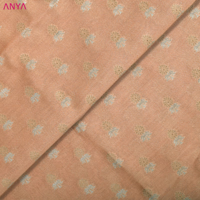 Light Peach Tussar Raw Silk Fabric with Small Flower Butta Design