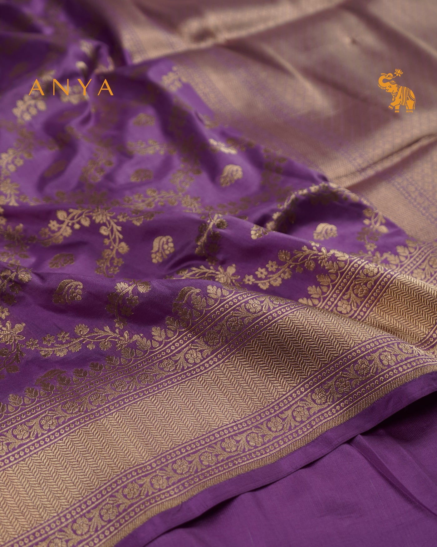 Lavender Banarasi Silk Saree with Creeper Butta Design