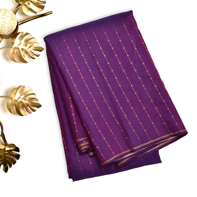 Violet Printed Kanchi Silk Saree with Dots and Stripes Design