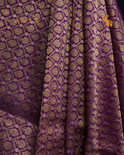 Magenta Banarasi Silk Fabric with Flower Butta Design