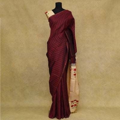 Black Arakku Hand Painted Kanchi Silk Saree with Zari Lines Design