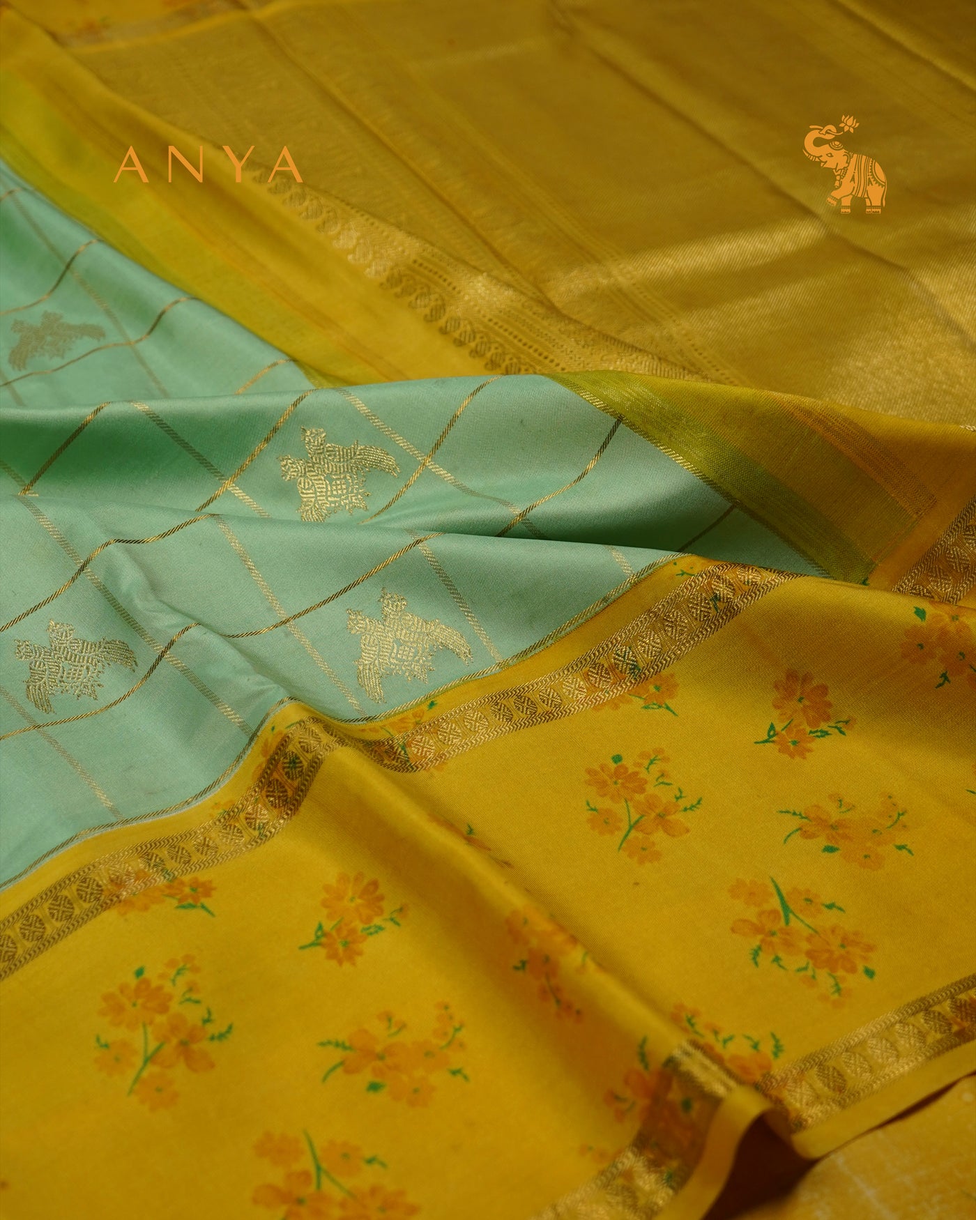 Apple Green Printed Kanchi Silk Saree with Zari Kattam and Iruthalai Patchi Design