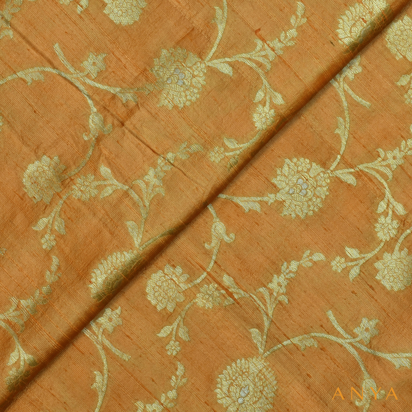 Light Peach Banarasi Silk Fabric with Creeper Design