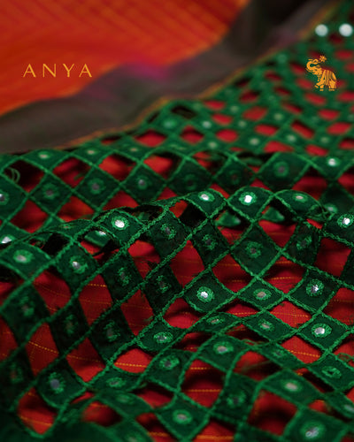 Orange Kanchi Silk Saree with Zari Kattam Design