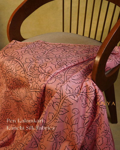 Onion Pink Pen Kalamkari Kanchi Silk Fabric