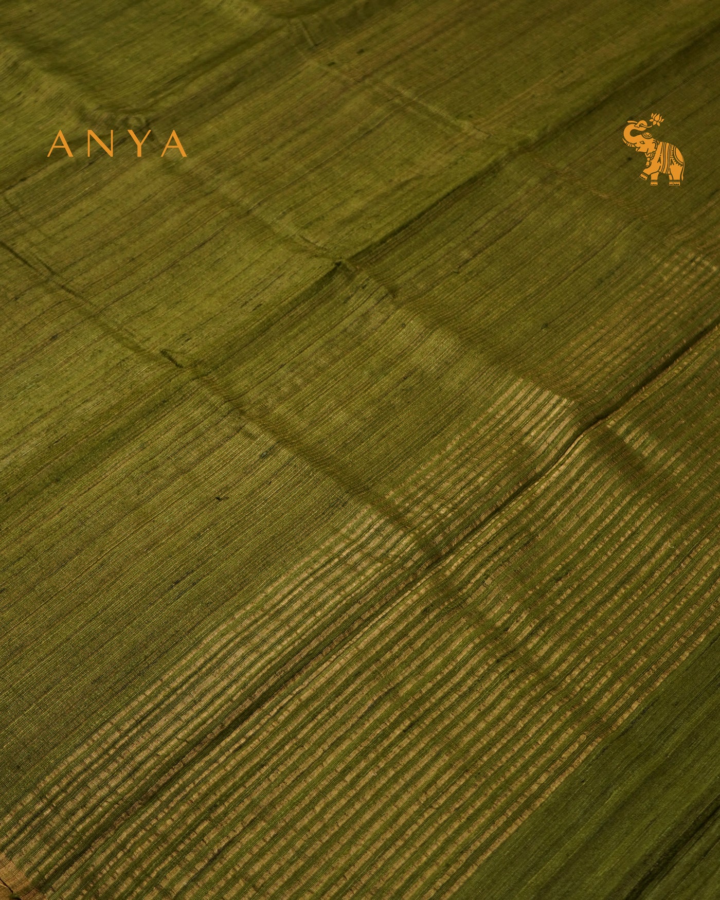 Chutney Green Tussar Silk Saree with Stripes Design