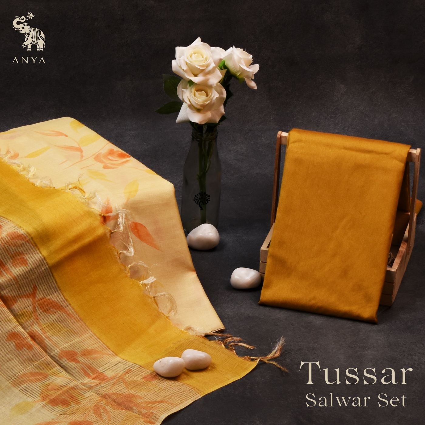 Light Yellow Tussar Silk Salwar with Floral Design