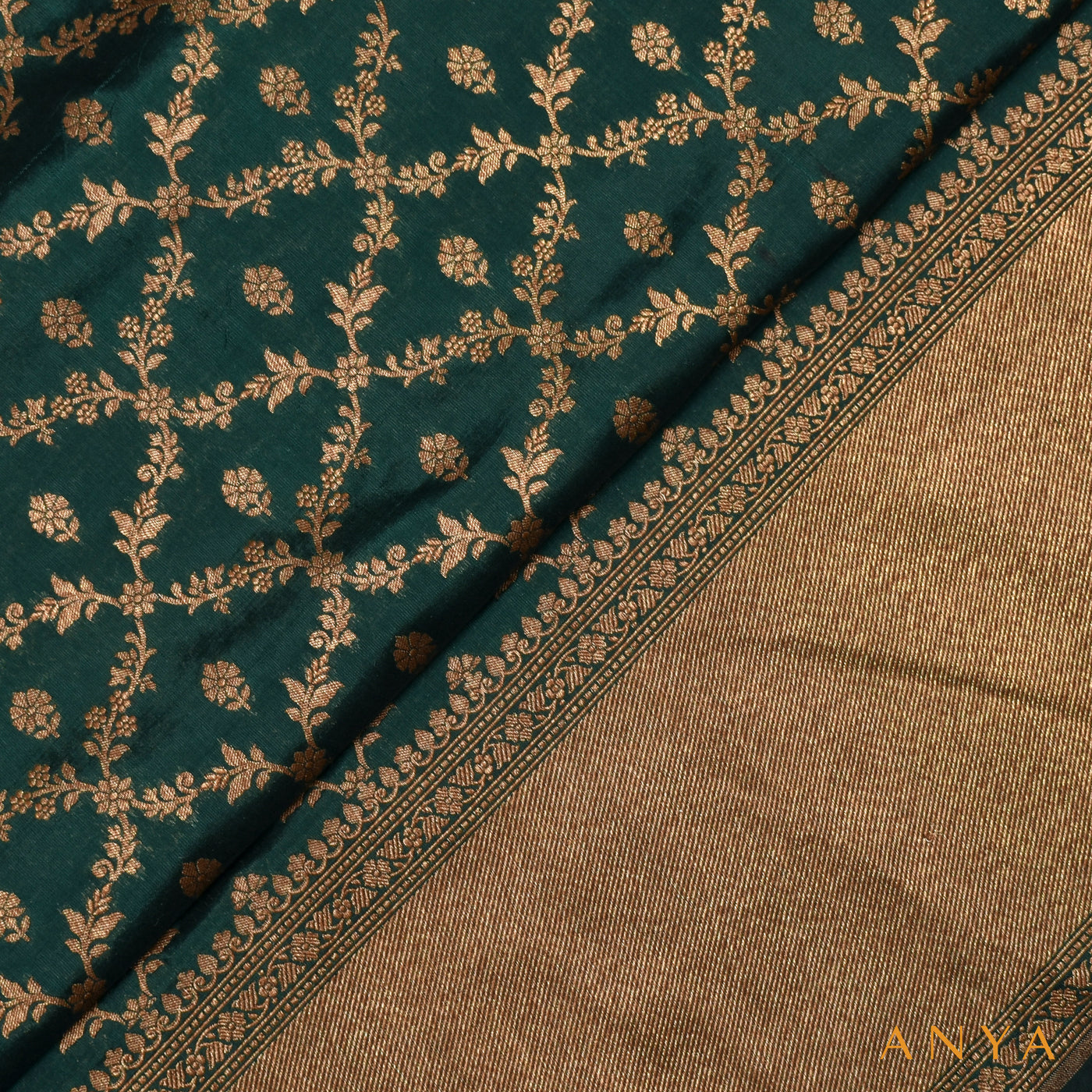 Bottle Green Banarasi Silk Fabric with Creeper Design