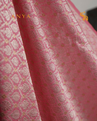 Lotus Pink Banarasi Silk Fabric with Flower Butta Design