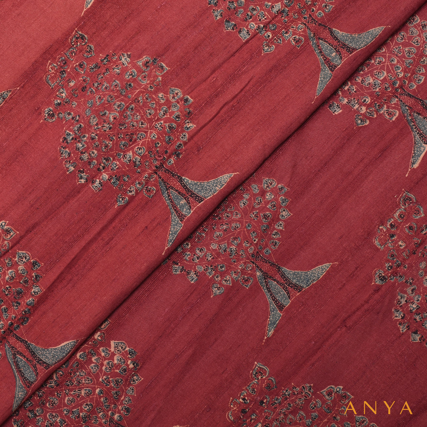 Maroon Tussar Ajrak Print Fabric