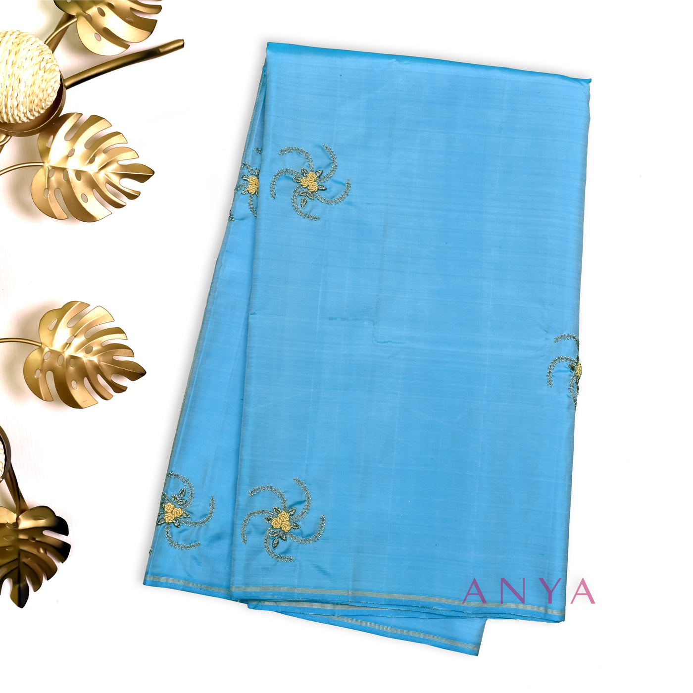 Sky Blue Embroidery Silk Saree