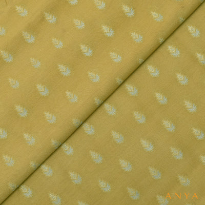 Lemon Yellow Tussar Raw Silk Fabric with Banarasi Butta Design