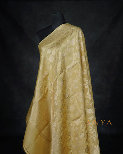 Yellow Banarasi Silk Dupatta with Floral Zari Creeper Design