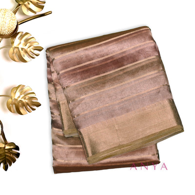 Peach Banarasi Silk Saree with Tissue Zari Lines Design