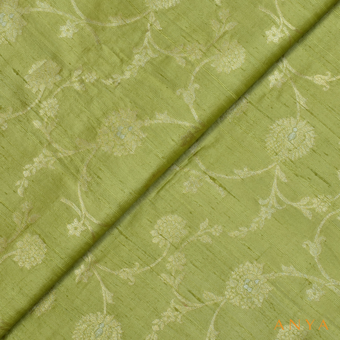 Apple Green Banarasi Silk Fabric with Creeper Design