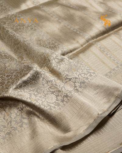 Off White Banarasi Silk Saree with Floral Creeper Design