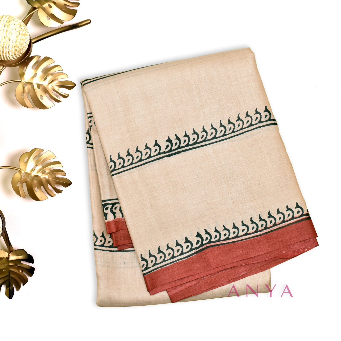 Off White Tussar Silk Saree with Kodi Print Design