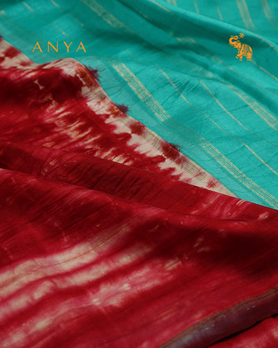 Red and Off White Shibori Kanchi Silk Saree