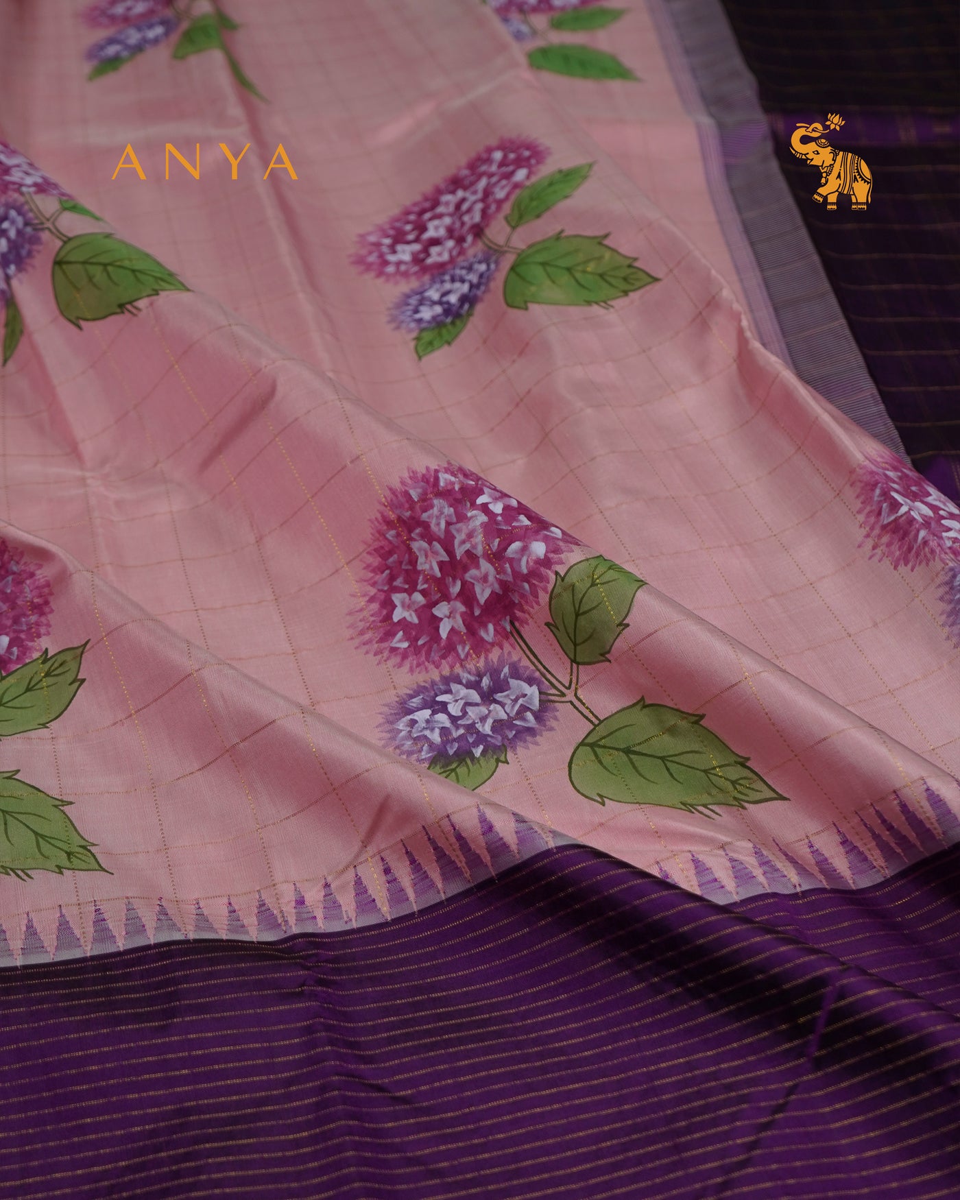 Baby Pink Hand Painted Kanchi Silk Saree with Zari Kattam and Flower Painted Design