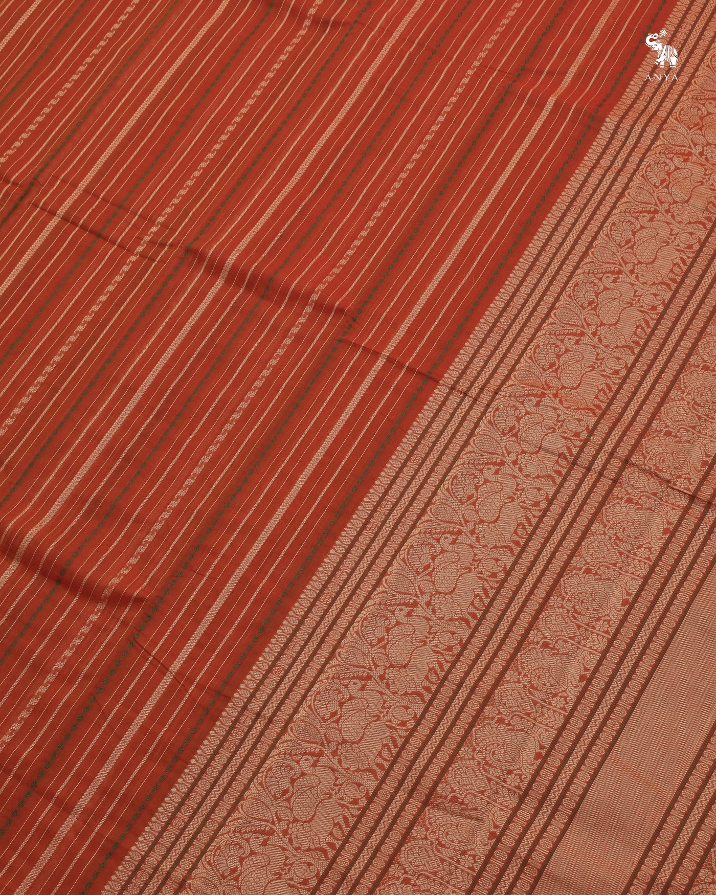 Rust Kanchi Cotton Saree with Vertical Stripes Design