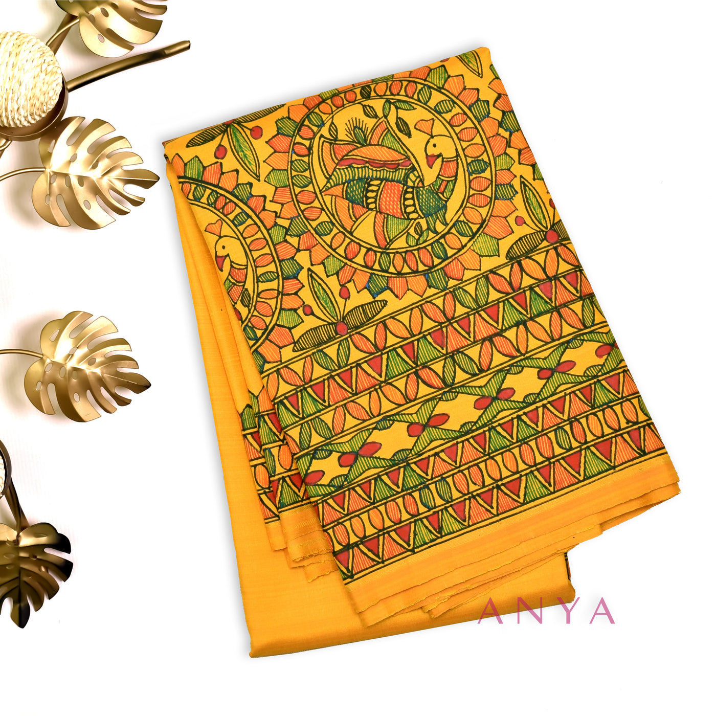 Mustard Madhubani Kanchi Silk Saree with Rani Thakkali Zari Kattam Pallu and Blouse