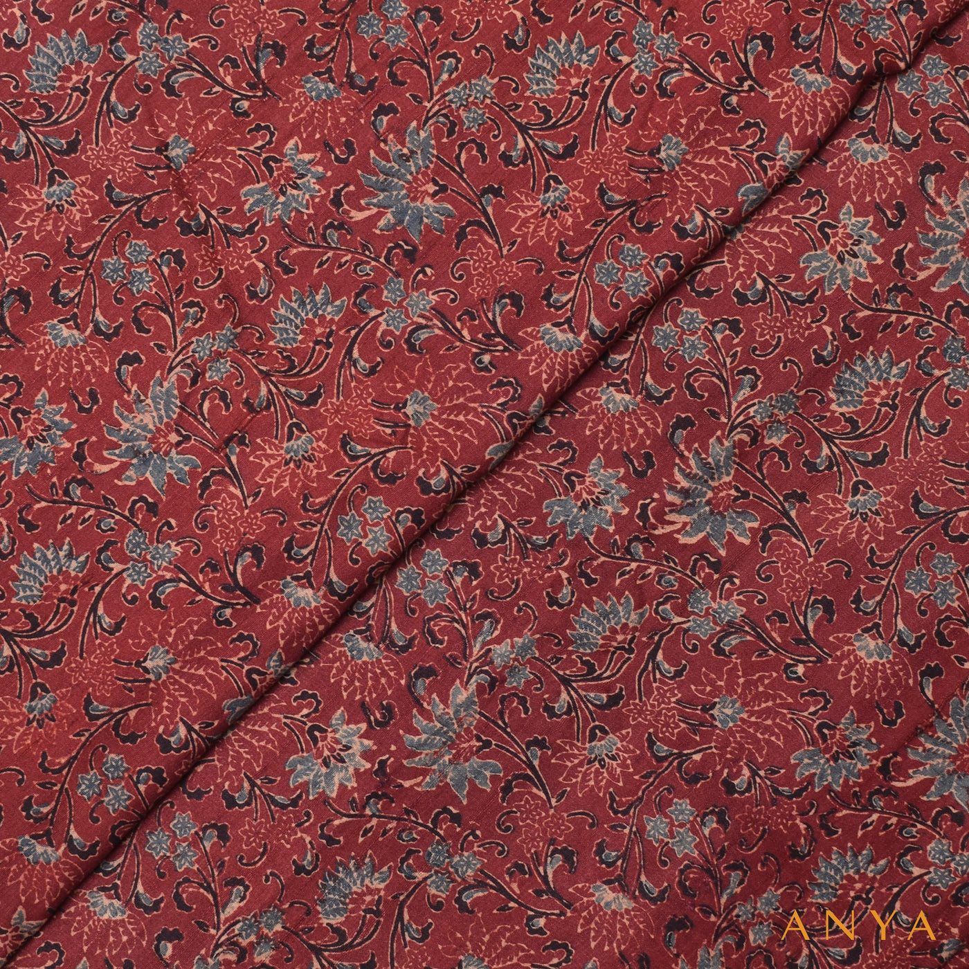 Maroon Tussar Ajrak Print Fabric