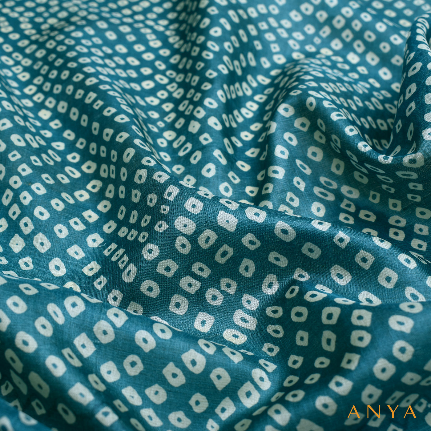 Blue Tussar Silk Fabric with Small Round Design