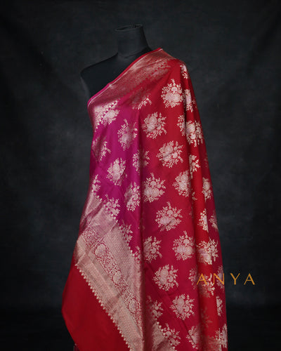 Red Banarasi Silk Dupatta with Floral Zari Butta Design