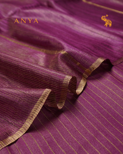 Magenta Tussar Silk Saree with Stripes Design