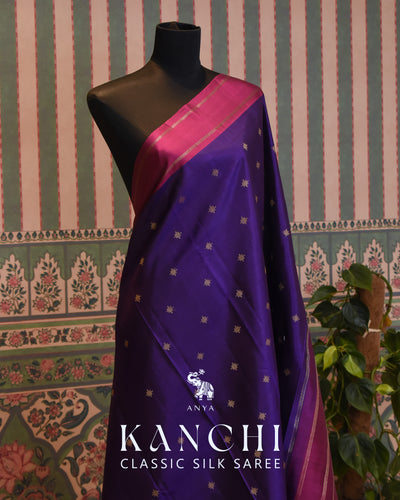 Violet Kanchi Classic Saree with Zari Butta Design