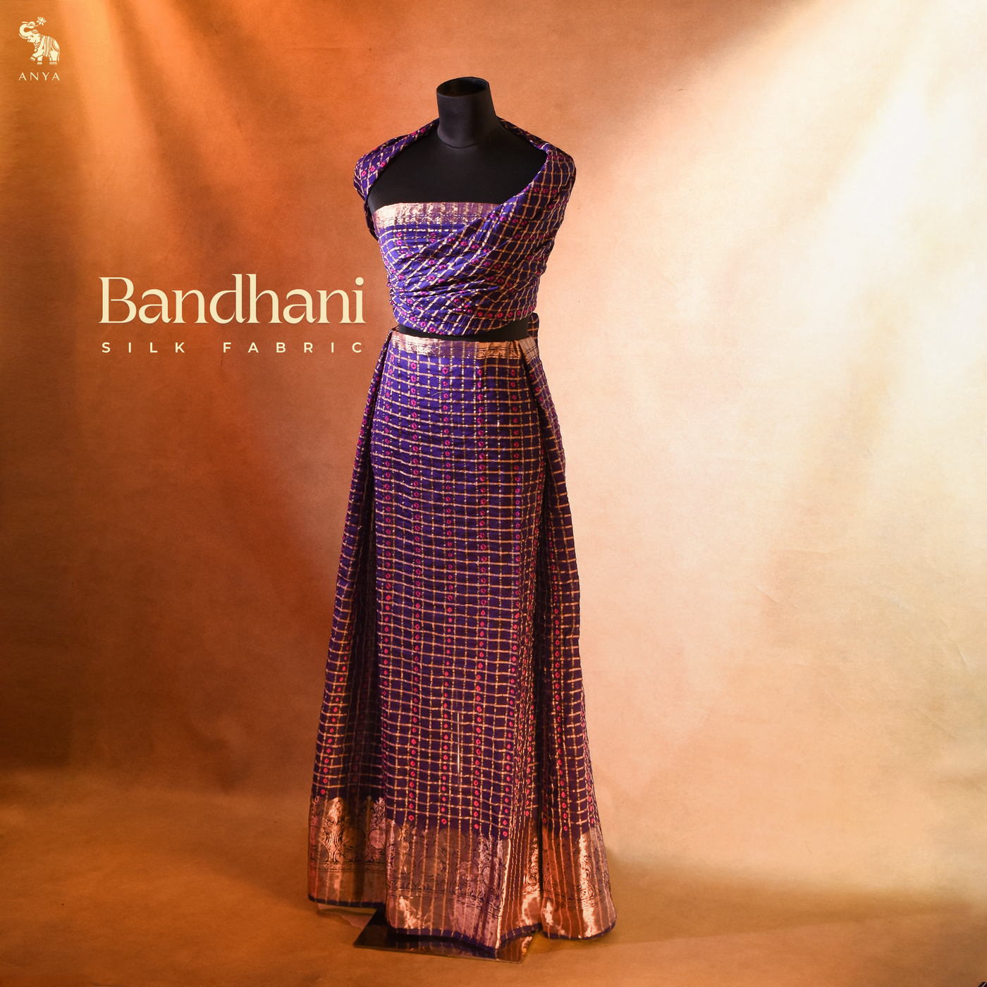 Violet Bhandhini Silk Fabric with Zari Kattam and Dots Design