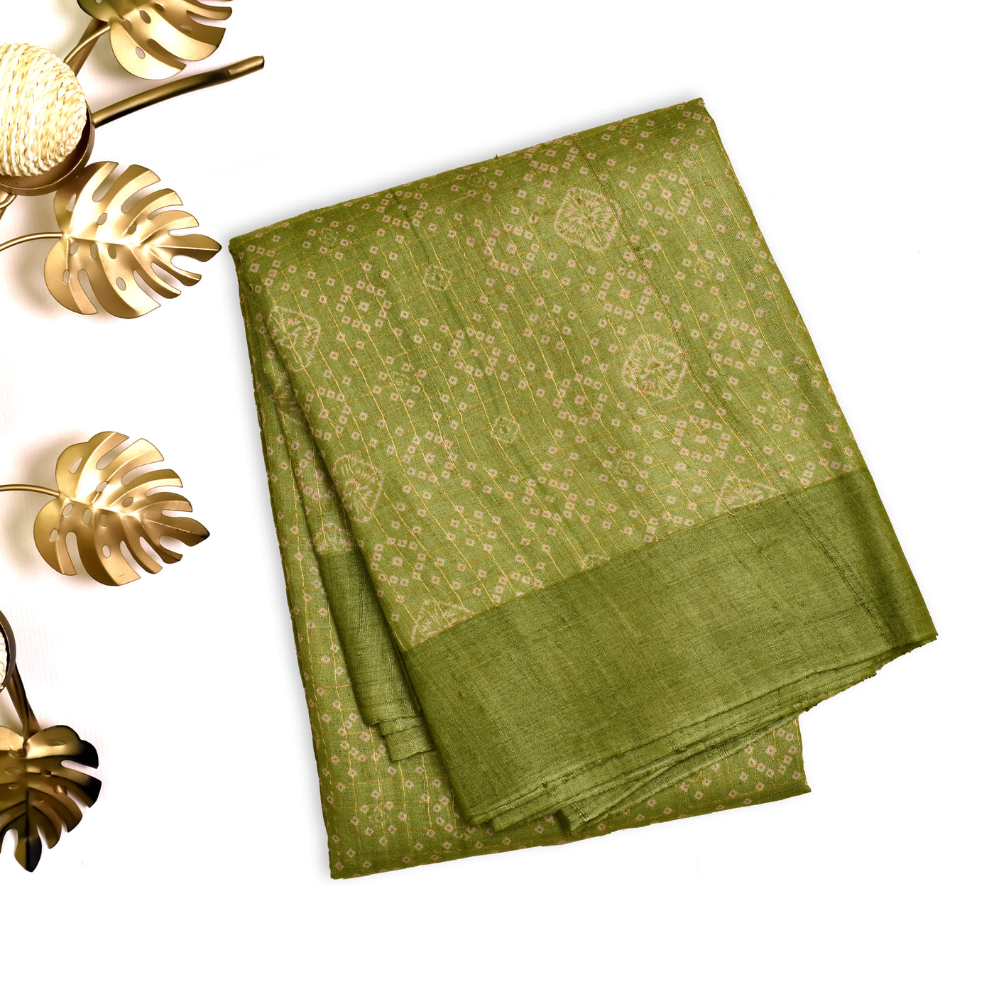 Chutney Green Tussar Silk Saree with Bhandhini Print Design
